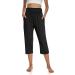 UEU Women's High Waist Black Capri Yoga Pants with Pockets - Comfy & Loose Fitting Lounge Workout Capris (Large) - Buy Online on GoSupps.com