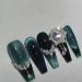 Temperament enhancement nail dark green hand-worn nail new dark dark green cat's eye zircon retro finished nail stickers (10 pieces)(XS)