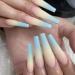 Poliphili 24Pcs Super Long Gradient Press on Removable Wear Fake Nails Ballerina Extra Long Coffin Art Manicure Full Cover Acrylic False Nails Tips for Girls and Women (Yellow Blue)