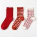 Chinese New Year Red Socks Fashionable Warm Women's Cotton Socks Chinese Spring Festival Zodiac Socks 3 Pairs (Color : RED-A Size : 34-39) 34-39 Red-a