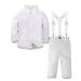 mintgreen Baby Boy Outfits Set 4pcs Infant Gentalman Wedding Suit Long Sleeves Striped Shirts + Trousers + Suspenders + Bowtie 12-18 Months White