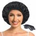 Hat Silk Bonnet Satin Bonnet Satin Sleeping Cap Adjustable Silk Cap Double Layer Silk Sleeping Cap for Women (Black/Black)