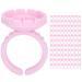 100pcs Disposable Eyelash Glue Ring Cup Glue Holder Ring Cup with 2 Rolls Glue Point Volume Fan Eyelash Extensions Lashing Supplies Kit for Home and Professional Use ( Pink 100 pieces per pack