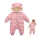 Milkiwai Baby Snowsuit Romper Cute Bear Winter Hooded Jumpsuit with Zip Boys Girls Infant Snow Wear Thick Outfits 90 Pink