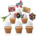 Dusenly 24pcs 80's Cupcake Toppers Retro 1980s Party 80's Decade Throwback Party Cake Toppers Favors Cupcake Picks Decorations
