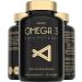 Fish Oil Omega 3 Capsules High Strength - 3000mg Triple Potency - Easy to Swallow with No Fishy Aftertaste - 120 Softgels - UK Made Omega 3 Supplements High in DHA & EPA - Pure & Sustainable Fish Oil