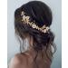 Edary Bride Wedding Hair Vine Gold Flower Hair Accessories Bridal Pearl Headband Crysal Leaf Headpiece for Women and Girls