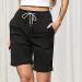 Women's Knee-Length Bermuda Shorts - Casual Summer Capris with Drawstring Waist in Black - Buy Online on GoSupps.com