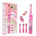 Musical Electric Toothbrushes for Kids Children, 3 Modes 2 Min Timer, Waterproof 31000 Strokes, 4 Bristles OJV 8620 Rechargeable Power Smart Sonic Music Play Song for Girls Oral-Care Age 3-14 (Pink)