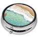 Romantic Beach Pattern Round Pill Box | 3 Compartment Travel Medicine Organizer | Mini Decorative Pocket Purse for Vitamins & Tablets - Buy Online on GoSupps.com