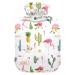 Hot Water Bottles with Cover Tropical Flamingo Cactus Hot Water Bag for Pain Relief Neck Shoulder Pain Heating Bag 2 Liter