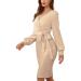Hanxiulin winter dress ladies long -sleeved elegant winter dress V neckline women cocktail dress for women short wrap dress party dress bodycon abenkleid beige 3xl
