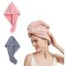 YQBFTC 2 pieces turban towel with button hair turban microfiber super absorbent head towel for long hair quick -dry microfiber towel hair hair towel microfiber Towel hair all hair types B: pink and gray