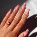 24PCS Flower Press on Nails Medium Square Glossy Fake Nails Pink Flower False Nails Stick on Nails with Glue Spring Nail Decoration with Cute Flowers Design Fake Artificial Nails for Women Manicure