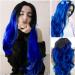 Ombre Blue Long Wavy Hair Wig for Women | Synthetic No Lace Cosplay & Halloween Costume Wig | Heat Resistant Dark Roots Blue Wig - Buy Online on GoSupps.com