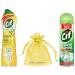 Cif Cleanboost Cream Cleaner for hard surfaces with no damage 500ml Lemon scent + Cif Power & Shine Citrus Mousse Bathroom Cleaner Spray 500ml + Gift for You: Organza Small Bag