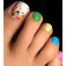 Morily Fake Toe Nails Short Square - White Colorful Press on Toenails with Dots Designs Glossy Acrylic Toenail Kit Full Cover Toes Nail for Women - 28Pcs in 14 Sizes Colorful - Summer Dots
