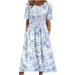 Summer Dresses for Women 2023 Elegant Loose Print Dress Casual V-Neck Buttons Long Dress Pockets Short Sleeve Dress A05-purple XX-Large