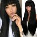Kalyss 28 Women's Silky Long Straight Black Wig with Bangs - Heat Resistant Synthetic Hair Wig for Women - Black 1B - Buy Online on GoSupps.com