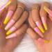Sethexy Long Shiny Ballerina False Fingernails - French Coffin Acrylic Nail Tips (24pcs) - Yellow Complete Cover Press On Nails with Glue for Women & Girls - Buy Online on GoSupps.com