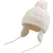 Pesaat Knitted Baby Winter Beanie Earflap Hat | Fleece Lined Pompom Beanie for Infant Toddler 6-12 Months - White - Buy Online on GoSupps.com