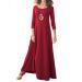 Jacansi Women's 3XL Wine Red Maxi Dress with Pockets - Casual Boat Neck, 3/4 Long Sleeve - Buy Online on GoSupps.com