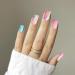 Short Nude Wavy Fake Nails - 24Pc Square Full Cover Acrylic Nails with Glue for Women & Girls - Buy Online on GoSupps.com