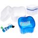 Denture Brush Retainer Case, Denture Case,Denture Cups Bath,Dentures Container with Basket Denture Holder for Travel,Mouth Guard Night Gum Retainer Container (Blue)