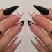 Stiletto Fake Nails 24Pcs Pink French False Nails Press on Nails with Swirl and Heart Pattern Almond Black White Nail Tips with Nail Glue Stick on Nails for Women Girls Nails Art Stiletto Heart