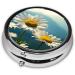 Portable Metal Pill Box with Daisies - Round Mini 3-Compartment Design | Ideal for Travel & Small Pills | Hinged Fastening in Black - Buy Online on GoSupps.com