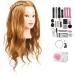Mcwdoit Hairdressing Gold 70% Real Hair Hairdressing Training Head Practice Hairdressing Training Head with Holder and Hair Styling