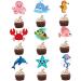 36Pcs Ocean Animal Happy Birthday Cupcake Toppers Under the Sea Animals Baby Shower Cupcake Sticks Ocean Sea Animal Birthday Theme Party Supplies for Baby Boys Girls
