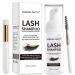 Eyelash Extension Shampoo 50 ml + Brush - Eyelid Foaming Cleanser - Sensitive Paraben & Sulfate Free - Eyelash Wash and Lash Bath for Extensions - Salon Use and Home Care 3 Piece Set