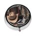 Cowboy Black Hat Western Boots Portable Metal Pill Box Round Mini 3-Compartment Plastic Insert hinged Fastening Design Suitable for Small Pills Must-Have for Travel