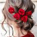 6 Pieces Red Rose Floral Clips U Shape Hair Pins Elegant Bridal Hair Pins for Party Wedding Handmade Bridal Accessory - Buy Online on GoSupps.com