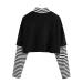 Women's Color Block Sun Moon Print Striped Crop Top - Long Sleeve Casual Blouse (Black, M) - Buy Online on GoSupps.com