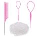 Hair loop Styling Tool Set with 1000pcs Clear Mini Elastic Hair Bands 2Pcs Hair Pull Through Tool 1Pcs Rat Tail Combs for Braiding Styling - Pink
