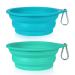 SLSON 2-part bowls for dogs travel integrated foldable without edge made of plastic for hiking camping for dogs cats 600 ml (light blue + light green)