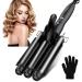3 Barrel Curling Iron Ceramic Hair Waver Curler Temperature Adjustable 32mm(1.25 inch) Hair Curling Wand Portable Hair Styler for Travel Heats Up Quickly with Heat Resistant Glove (Black)