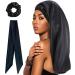 WUBAYI Silk Bonnet Hair Wrap for Sleeping Satin Sleep Cap with Wide Elastic Band Soft Hair Sleeping Bonnet Cap for Women and Girls Curly Hair( Black) L Black