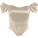 Womens Sexy Tube Top Off Shoulder Puff Sleeve Blouse | Slim Fit Fishbone Thread Breast Wrap Pullover - Beige - Buy Online on GoSupps.com