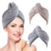 Iyou twist hair dry towels gray absorbent fast hair turban towel bathroom salon hair towel wrap with buttons microfiber fast dry hair hat to women and girl (pack of 2)
