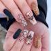 MouYou Press on Nails Long Ballerina Black Grids Fake Nails Full Cover Artificial Nails with Nail Glue Coffin 3D Rhinestone Black Pattern Gold Glitter Acrylic Artificial Fingernails for Women - Buy Online on GoSupps.com