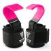 Professional Lifting Straps and Heavy Duty Hooks | 7mm Think Neoprene Padded Wrist Wraps for Weightlifting Support & Grip - Ideal Gym Gloves for Men Women Pair - Pink