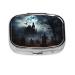 Gothic Happy Halloween Printing 2 Compartment Small Pill Case Cute Small Pill Box Purse Pill Boxs Travel Pill Organizer for Pocket Purse and Travel Gifts