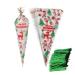 VDL Pack of 100 Christmas Sweet Cones 17x33cm X'mas Themed Clear Treat Bags with Twist Ties