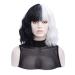 Morticia white and black wig short curly women bob wig full bang wavy texure heat -resistant synthetic short women wig (white and black)