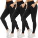 NEW YOUNG 3 Pack Leggings with Pockets for Women High Waisted Tummy Control Workout Yoga Pants 3 Pack Black/Black/Black Large-X-Large