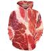 Bigfanshu Women's Fashion Unisex 3D Printed Raw Meat Pullover Long Sleeve Hooded Sweatshirt Tops Blouse Red