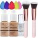 PHOERA Foundation 104 and 105 & Face Primer Liquid Full Coverage Foundation Set Foundation Brush Powder Brush 5 Makeup Sponge 30ml PHOERA 24HR Matte Oil Control Concealer (104 Buff Beige + 105 Sand)